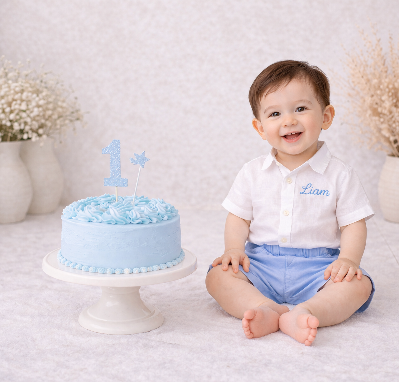 Boy Cake Smash Outfit, Personalized Name Shirt and Shorts, First Year Photo Outfit