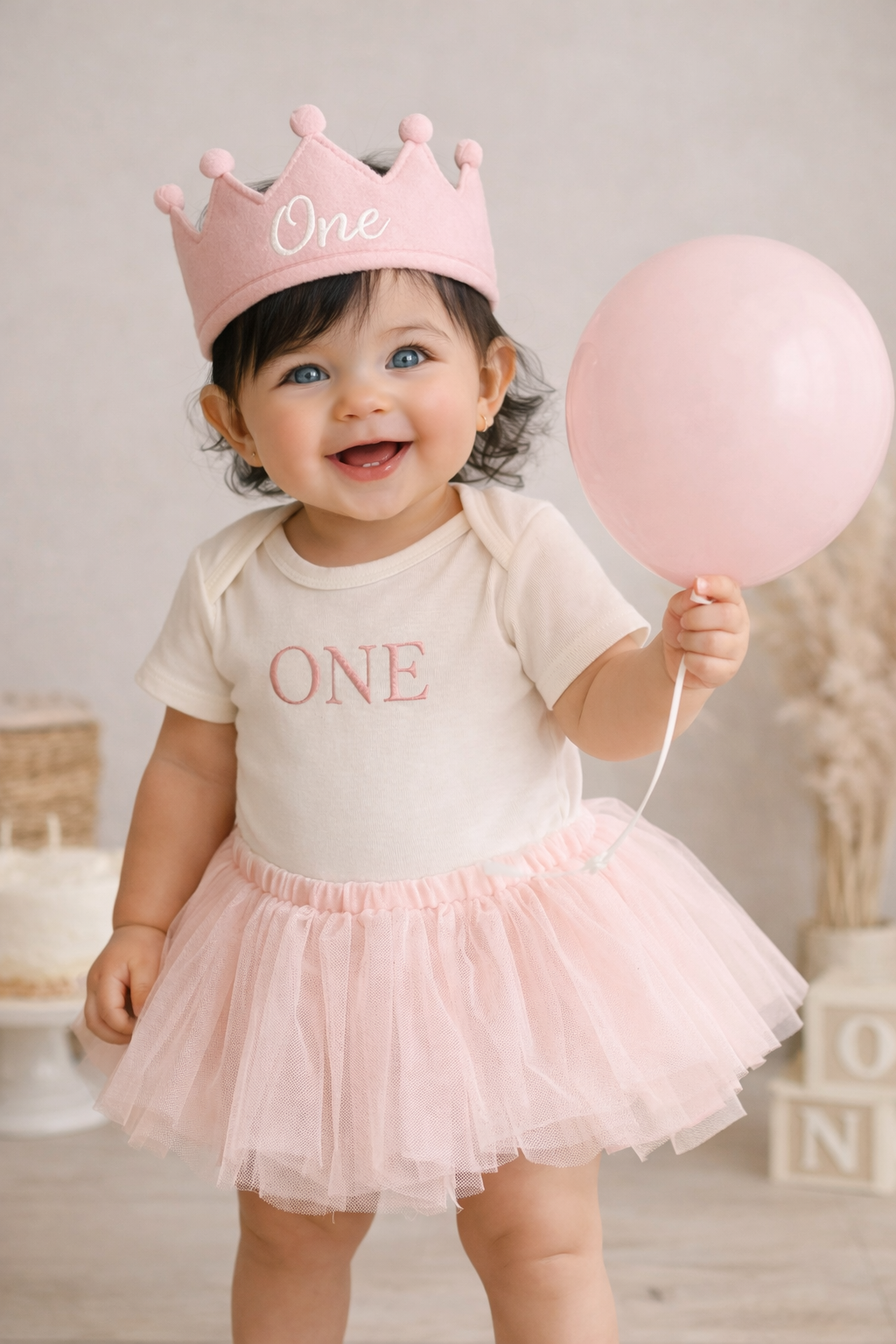 First Birthday ONE Embroidered Bodysuit Pink Tutu Personalized Cake Smash Set Handmade