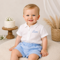 Boy Cake Smash Outfit, Personalized Name Shirt and Shorts, First Year Photo Outfit