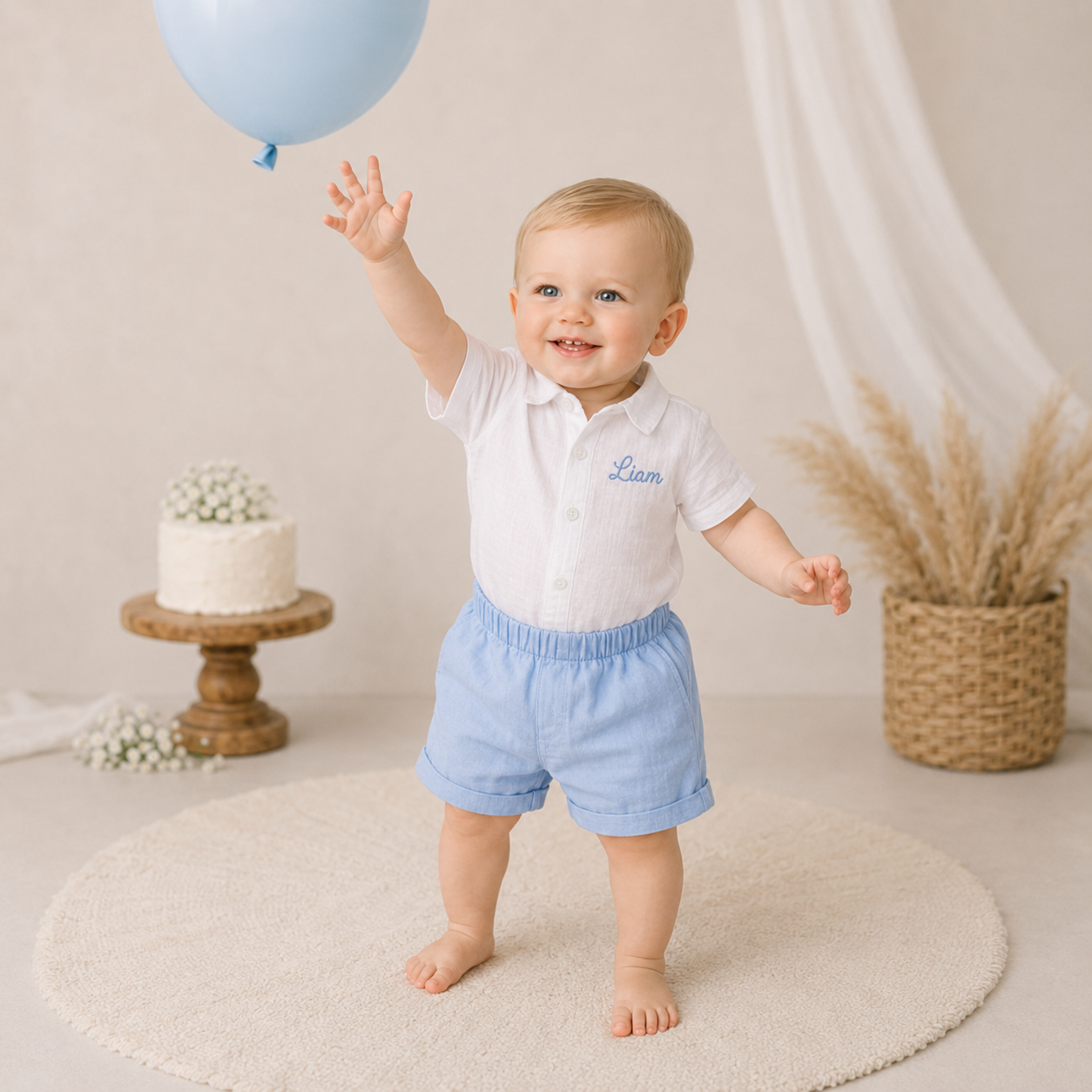 Boy Cake Smash Outfit, Personalized Name Shirt and Shorts, First Year Photo Outfit
