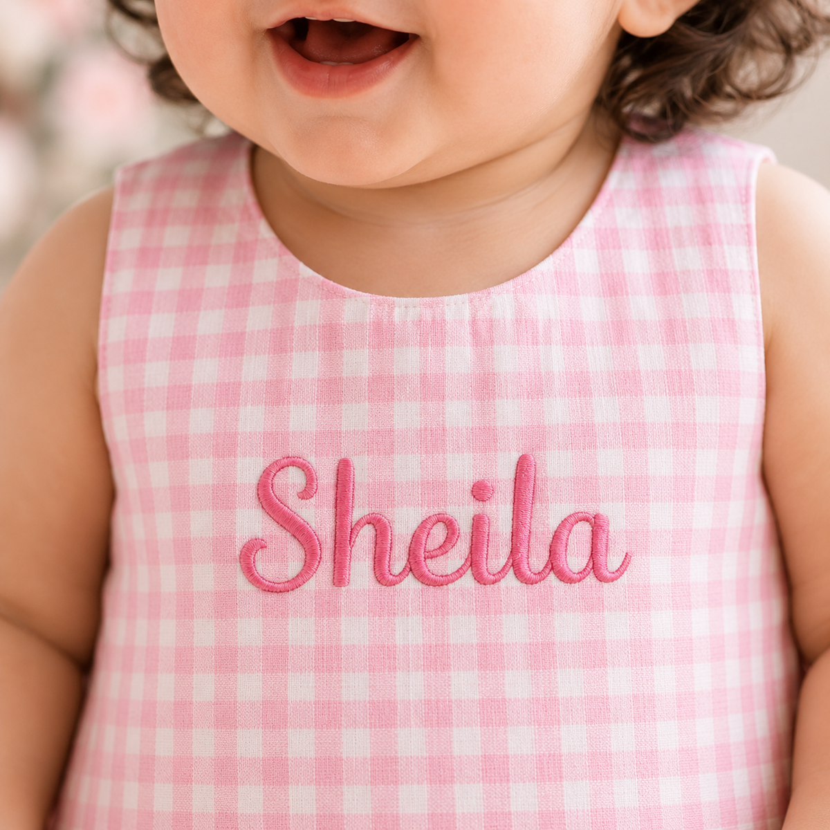 Personalized Pink Gingham First Birthday Dress for Baby Girl