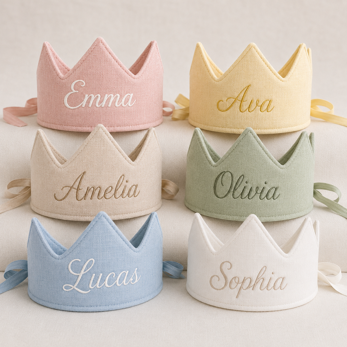 Personalized Embroidered Fabric Birthday Crown, First Birthday Photos