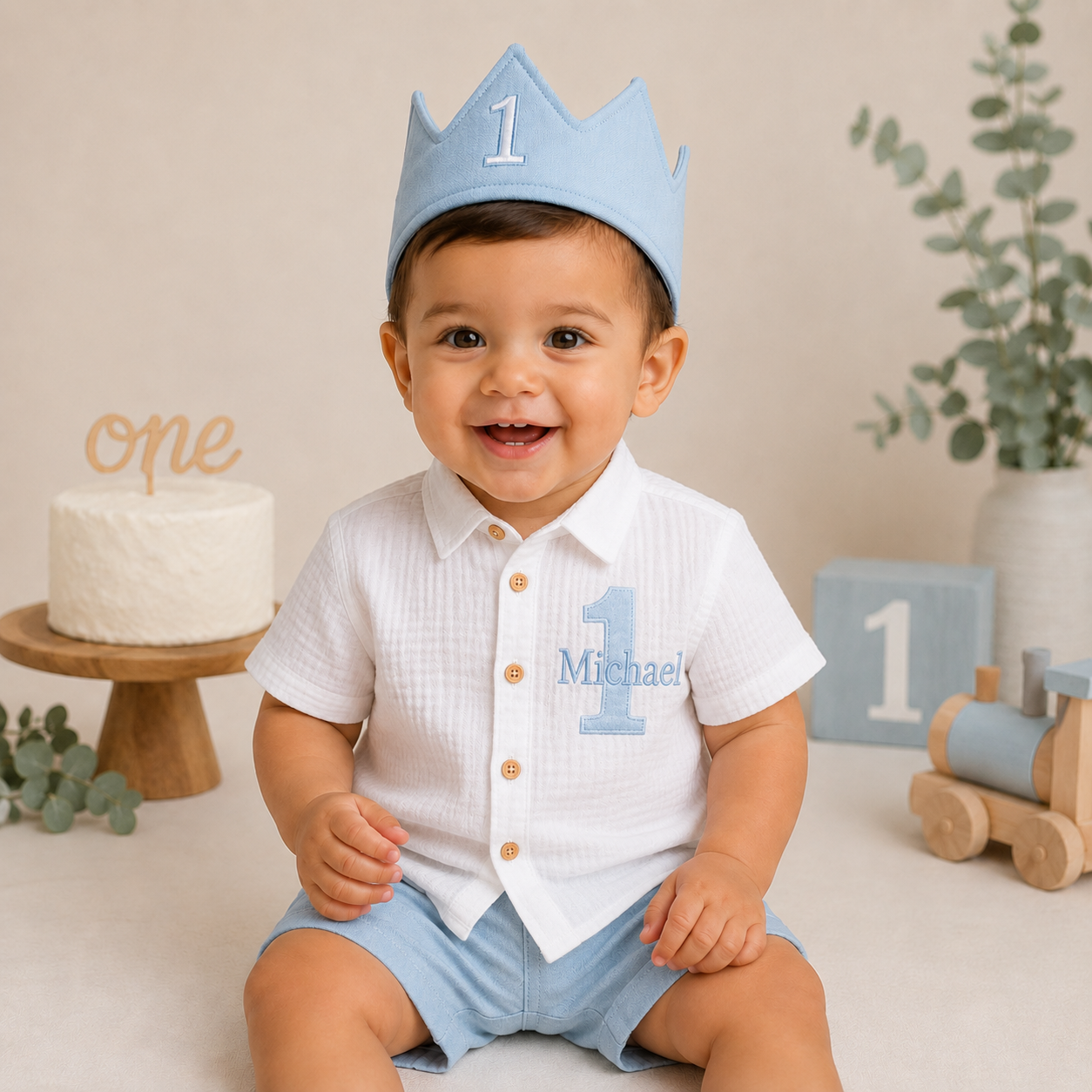 Baby Boy First Birthday Outfit with Personalized Shirt