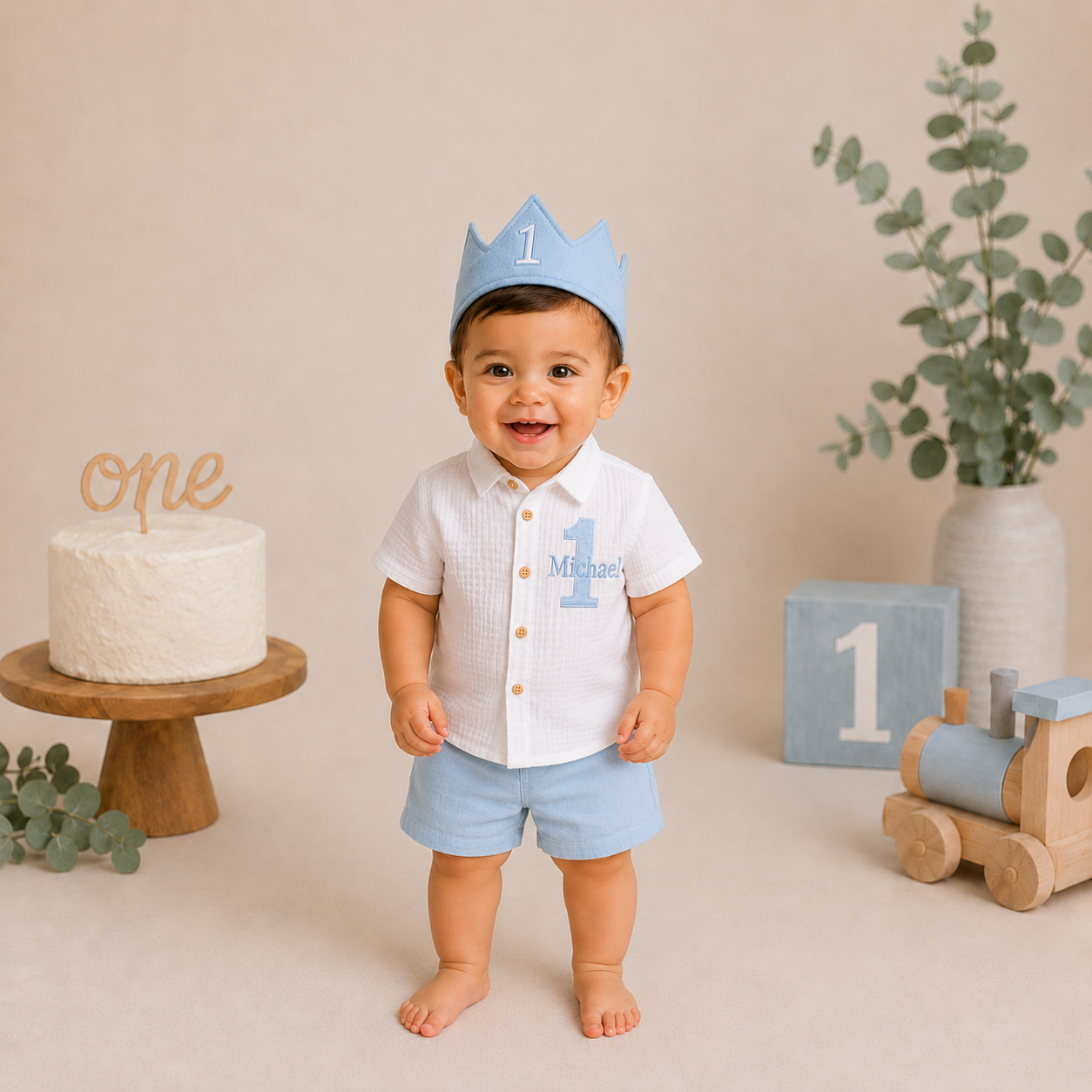 Baby Boy First Birthday Outfit with Personalized Shirt