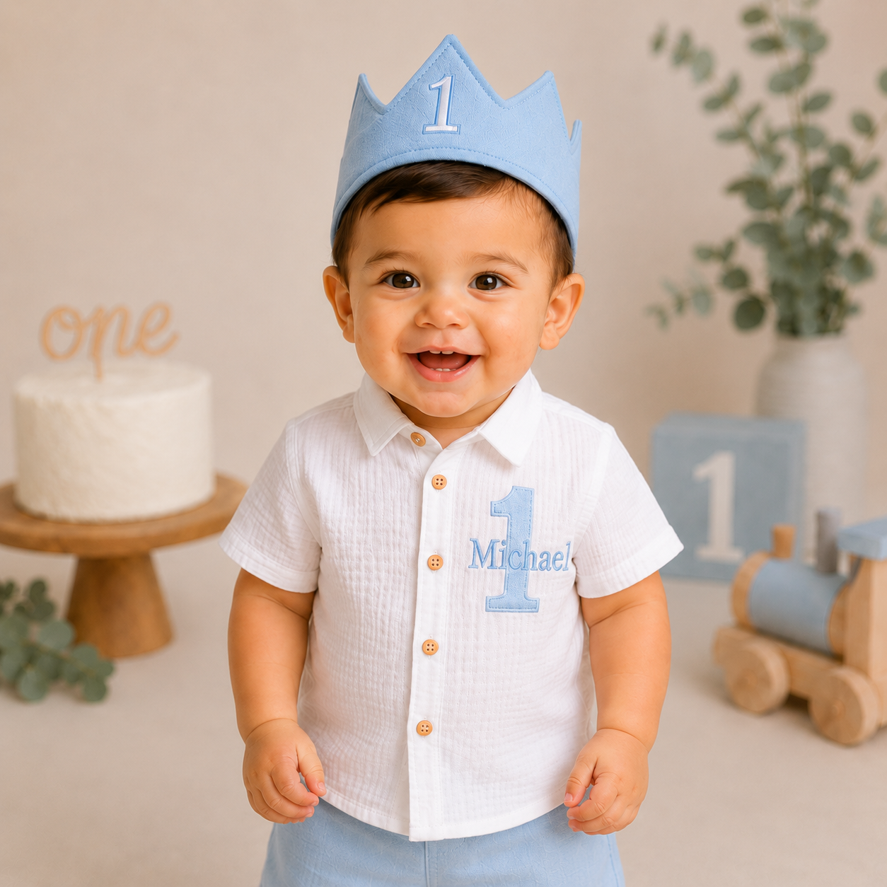 Baby Boy First Birthday Outfit with Personalized Shirt