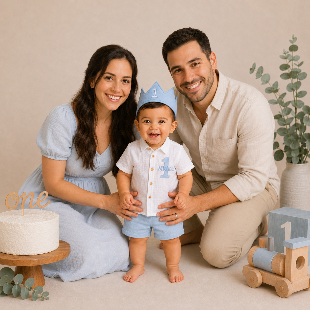 Baby Boy First Birthday Outfit with Personalized Shirt