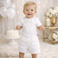 Luxury White Baby Tuxedo Bodysuit with Cotton Shorts