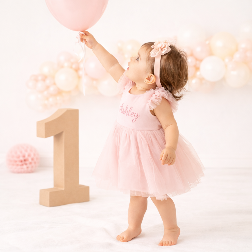 Personalized Pink or White Tulle Baby Dress