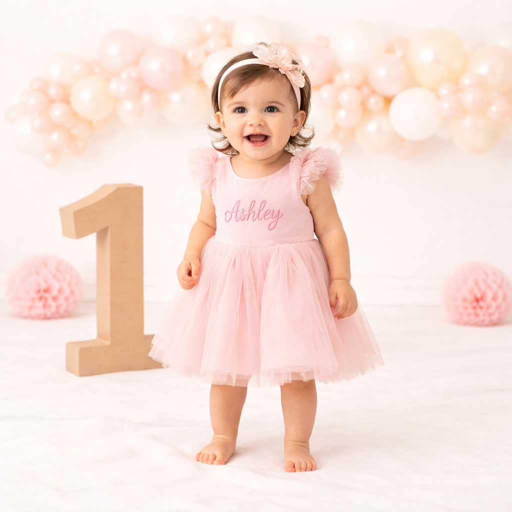 Personalized Pink or White Tulle Baby Dress