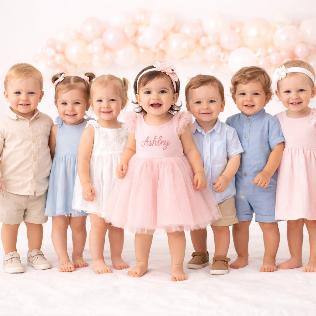Personalized Pink or White Tulle Baby Dress