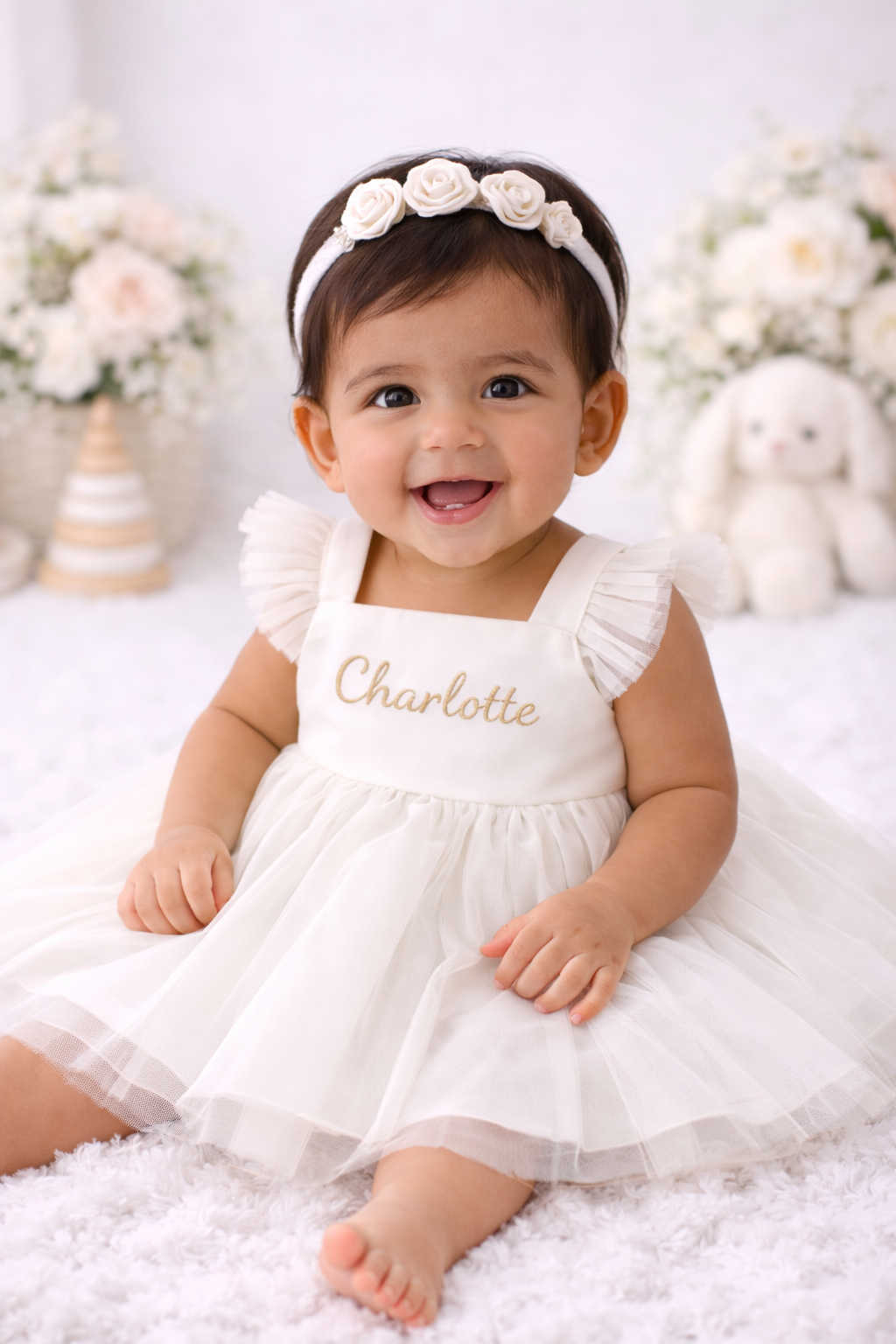 Personalized Pink or White Tulle Baby Dress