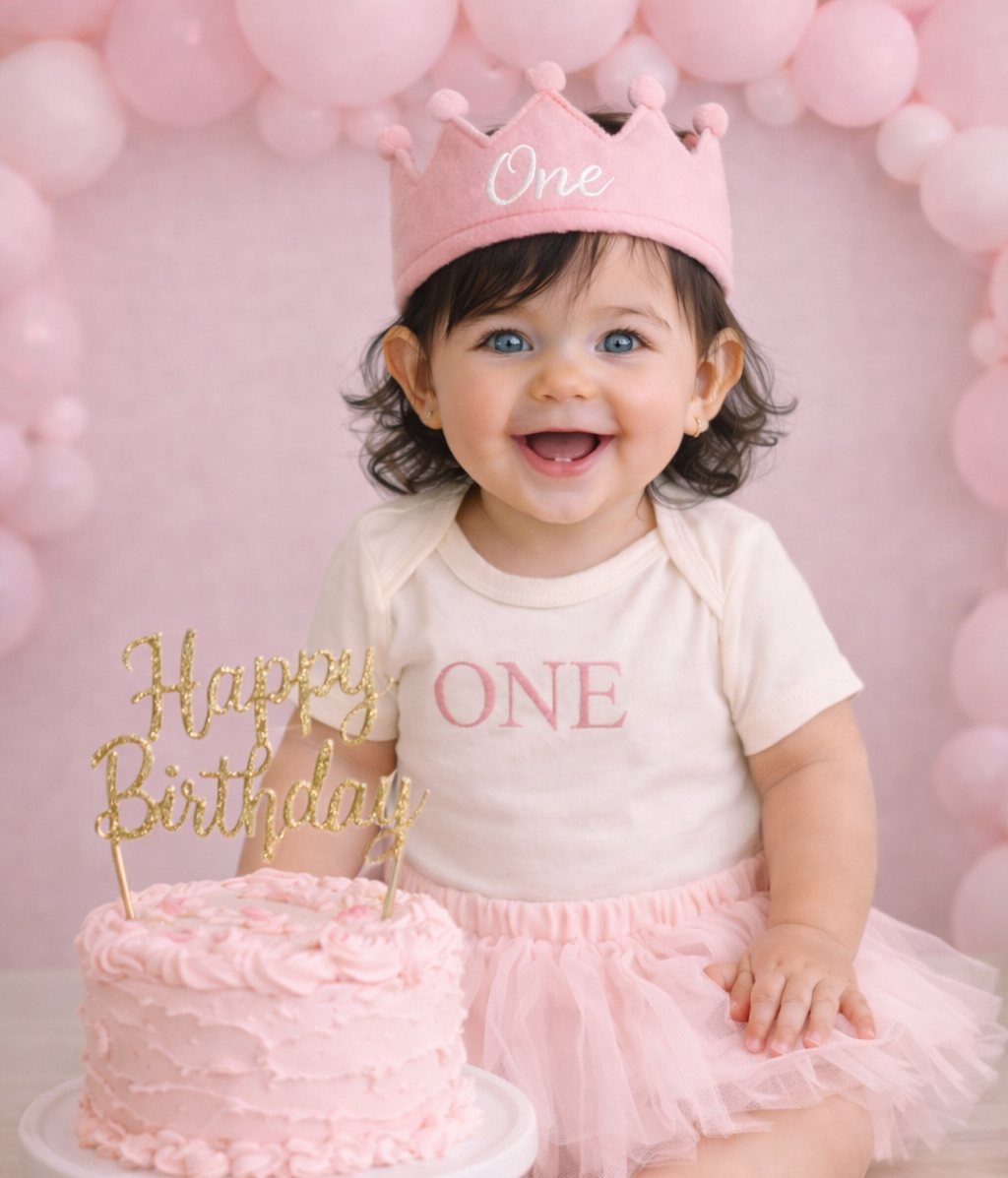 First Birthday ONE Embroidered Bodysuit Pink Tutu Personalized Cake Smash Set Handmade