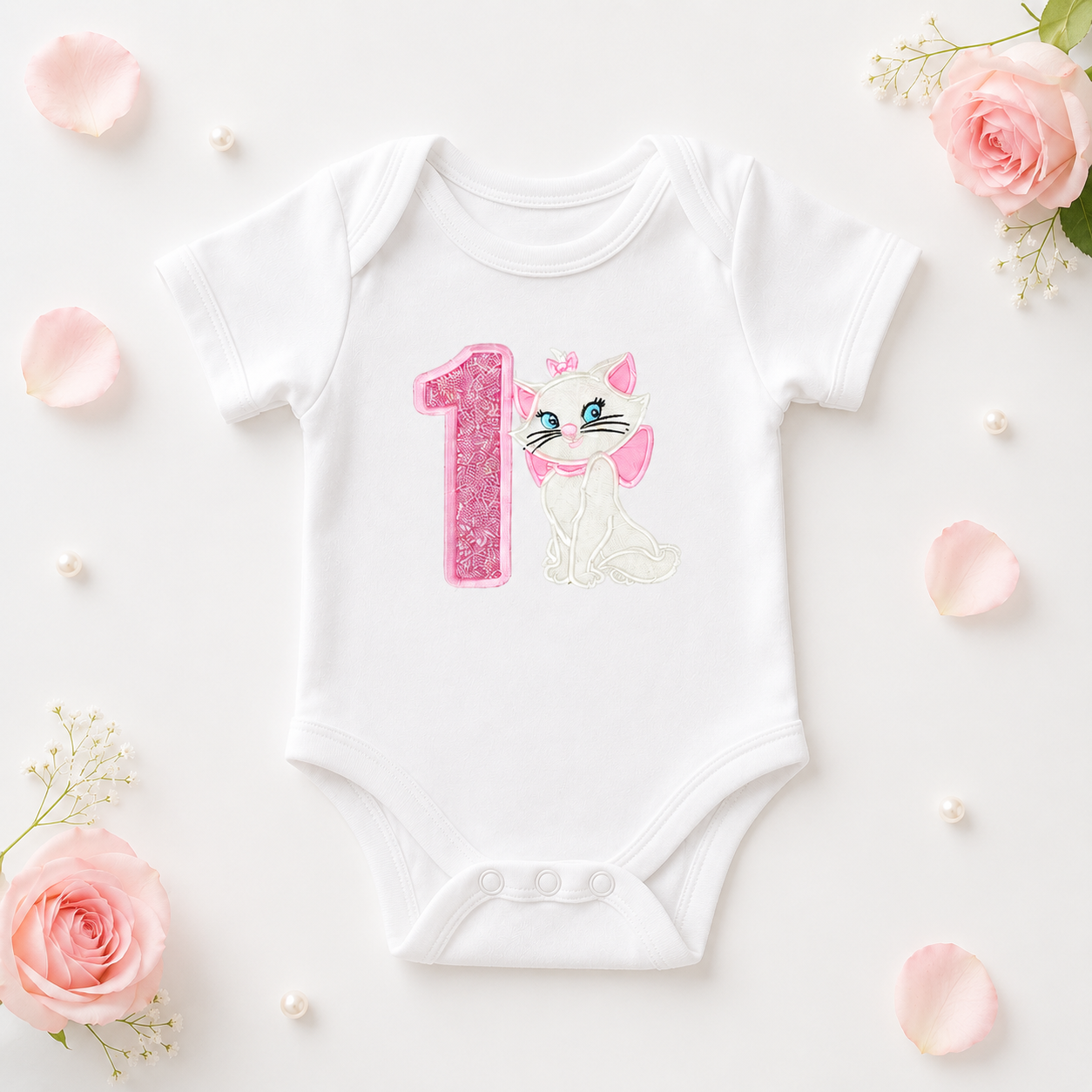 Personalized White Kitten Birthday Shirt for Girls