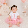 Pink First Birthday Tutu Outfit Girl – Personalized 1st Birthday Bodysuit with Name