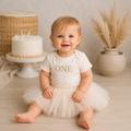 First Birthday ONE Embroidered Bodysuit Pink Tutu Personalized Cake Smash Set Handmade