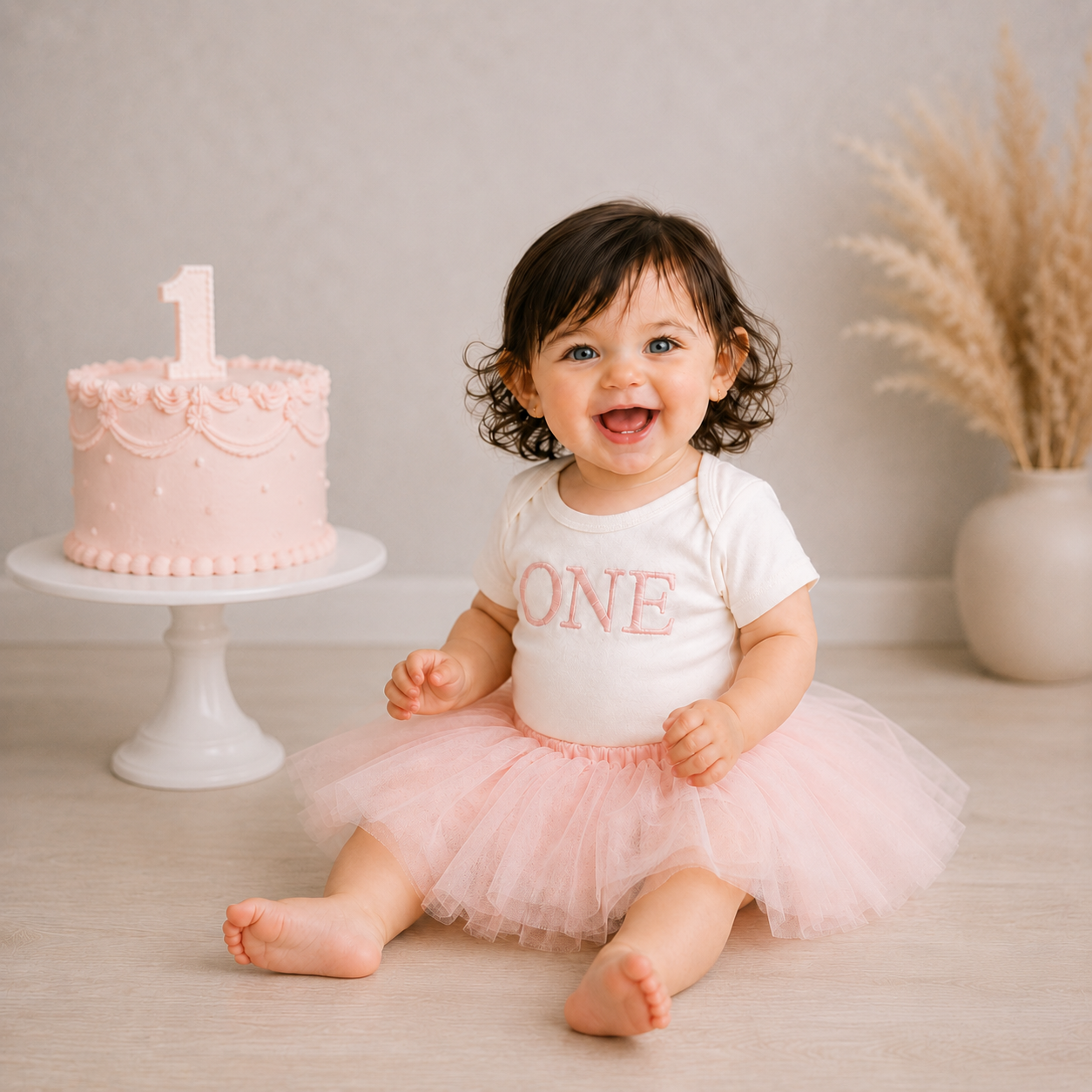 First Birthday ONE Embroidered Bodysuit Pink Tutu Personalized Cake Smash Set Handmade