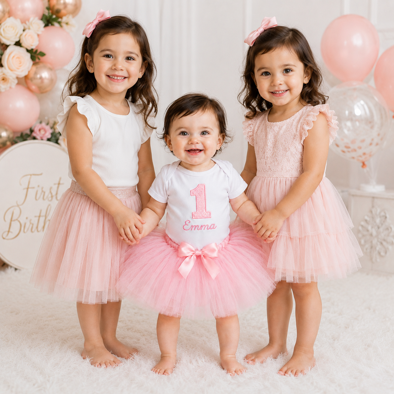 Pink First Birthday Tutu Outfit Girl – Personalized 1st Birthday Bodysuit with Name
