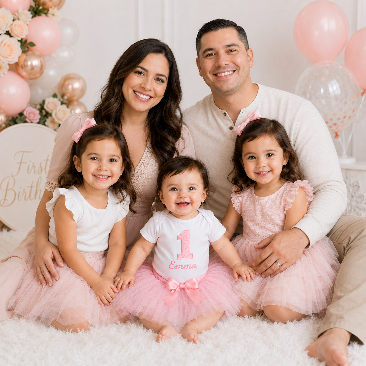 Pink First Birthday Tutu Outfit Girl – Personalized 1st Birthday Bodysuit with Name