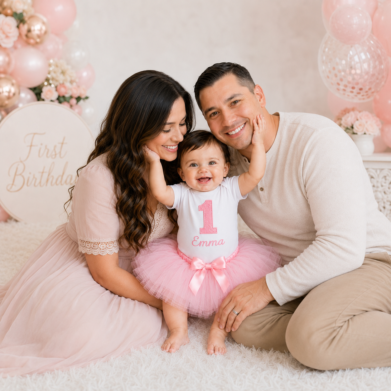Pink First Birthday Tutu Outfit Girl – Personalized 1st Birthday Bodysuit with Name