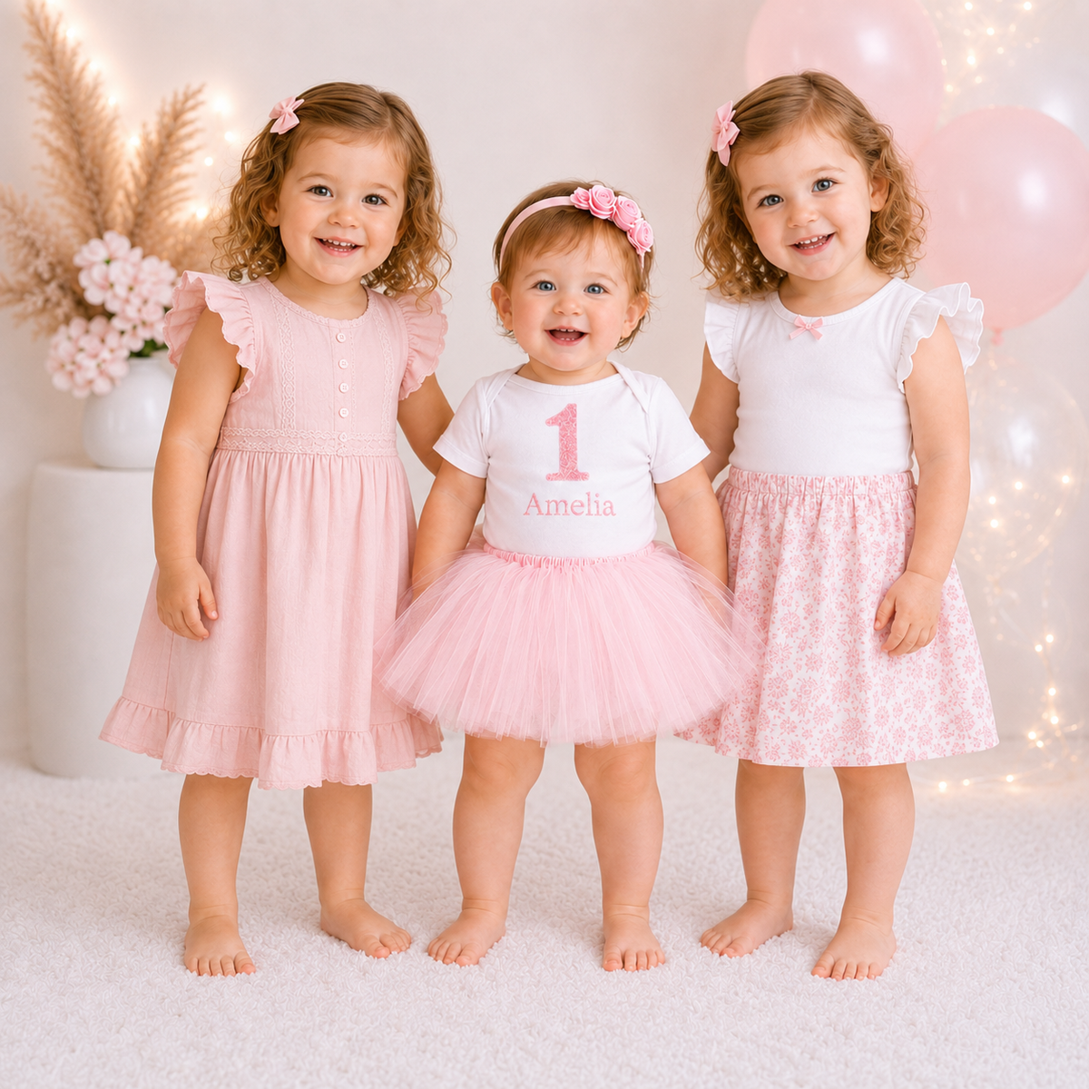 Pink First Birthday Tutu Outfit Girl – Personalized 1st Birthday Bodysuit with Name