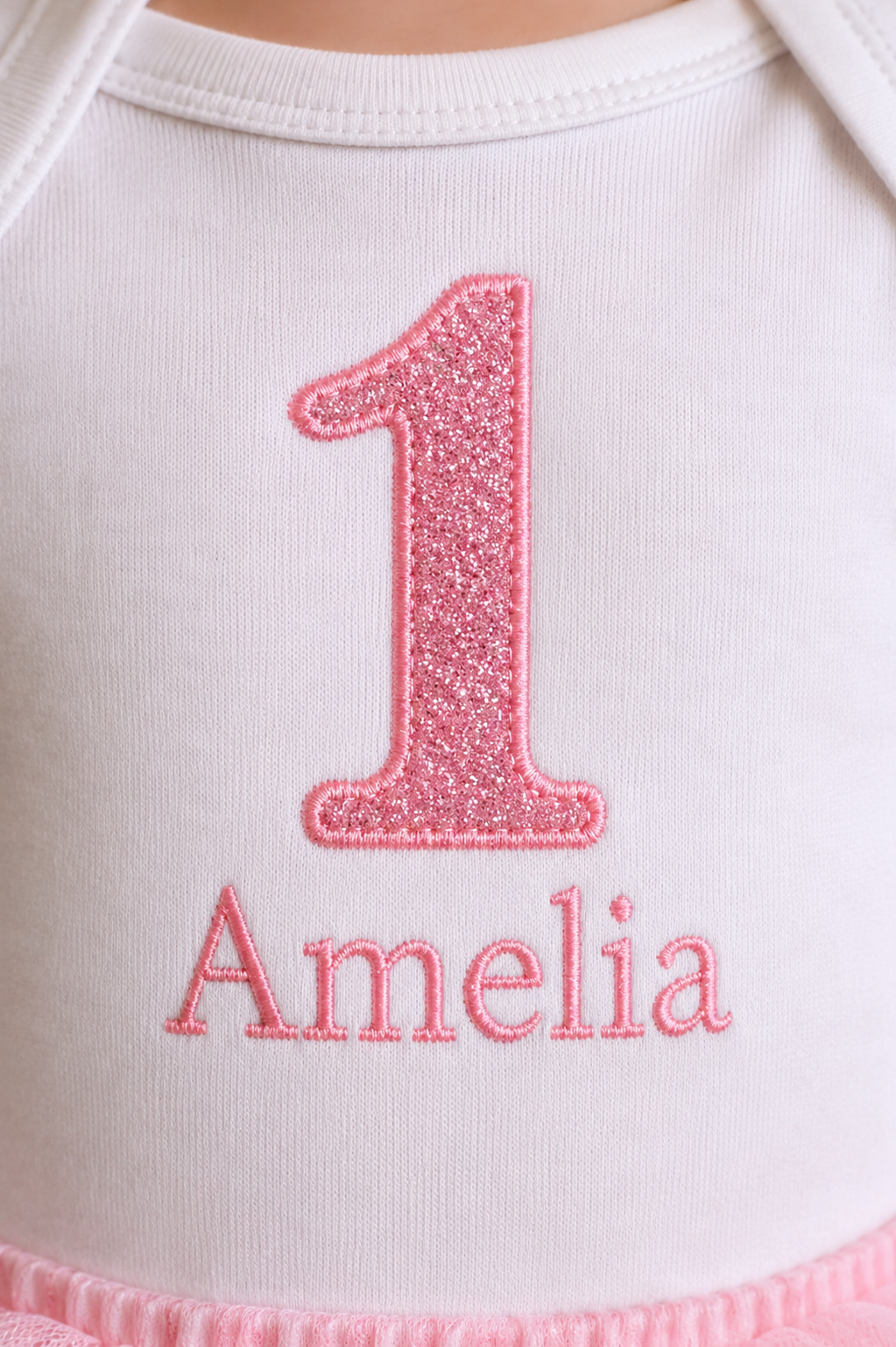 Pink First Birthday Tutu Outfit Girl – Personalized 1st Birthday Bodysuit with Name