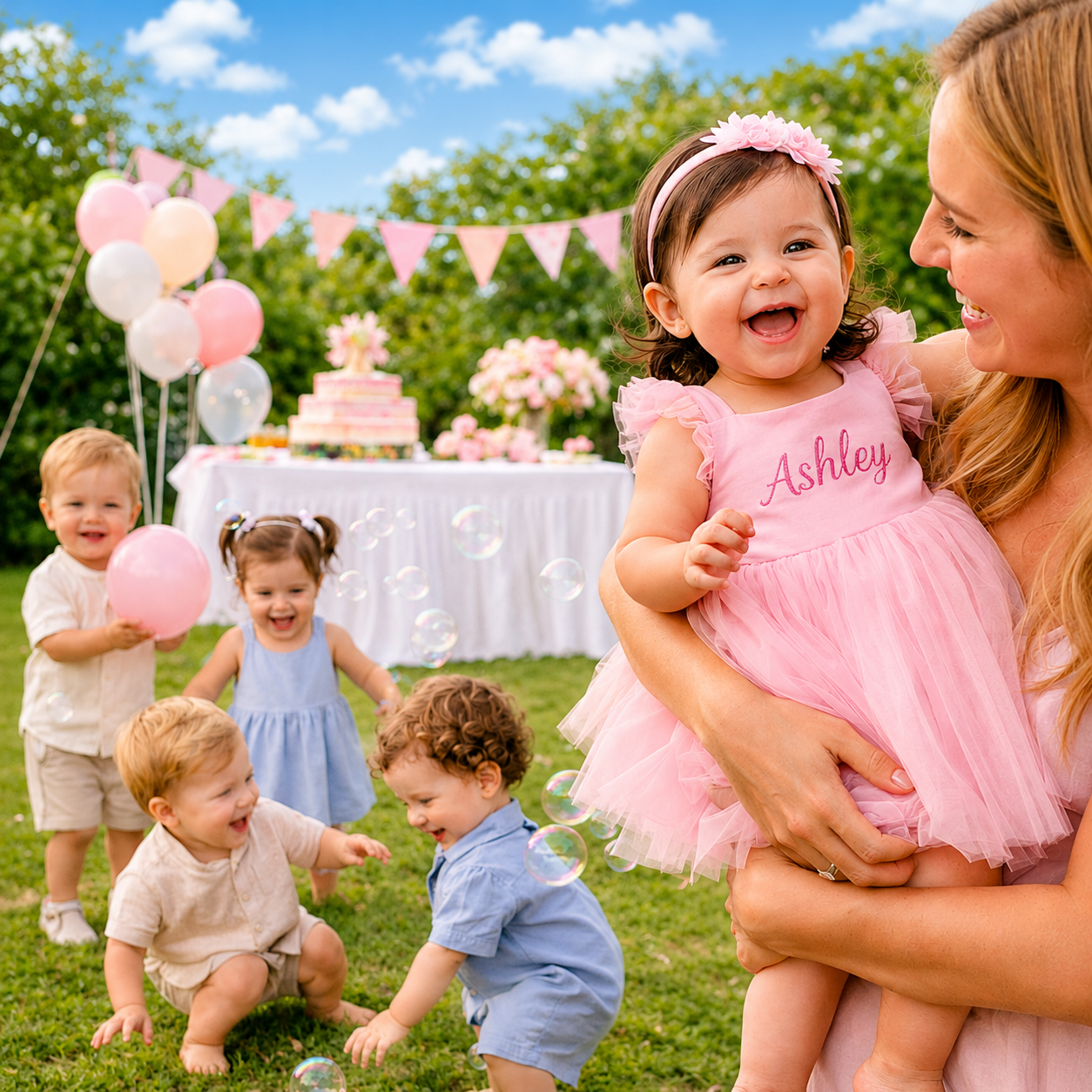 Personalized Pink or White Tulle Baby Dress