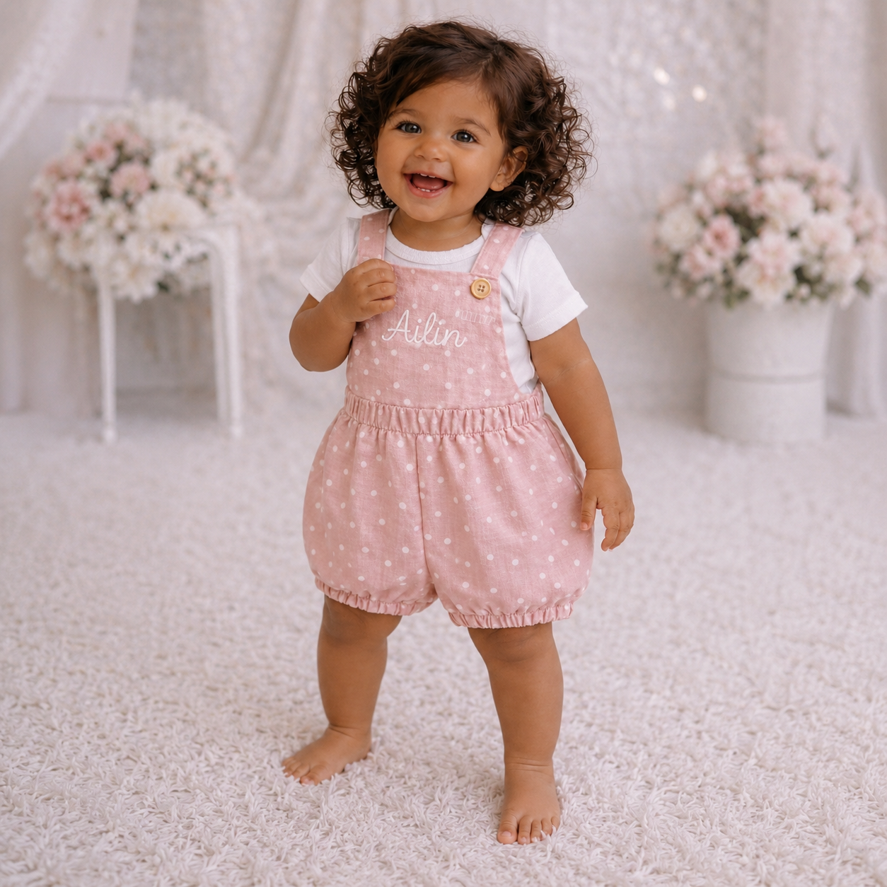 Personalized Cotton Baby Romper Set, First Birthday Outfit