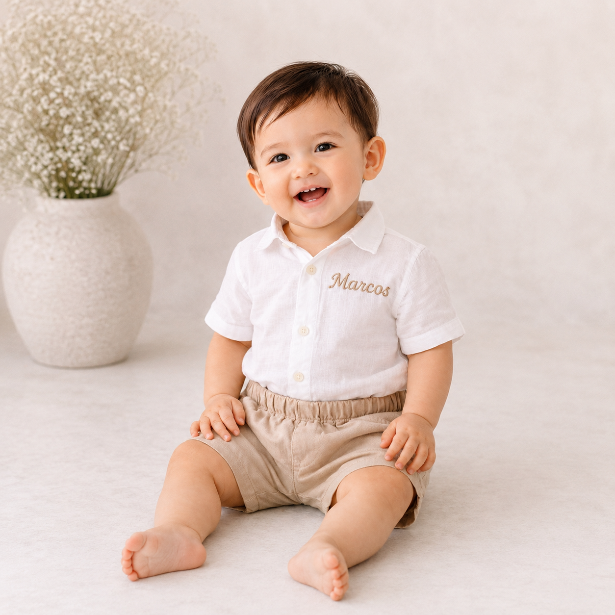 Boy Cake Smash Outfit, Personalized Name Shirt and Shorts, First Year Photo Outfit