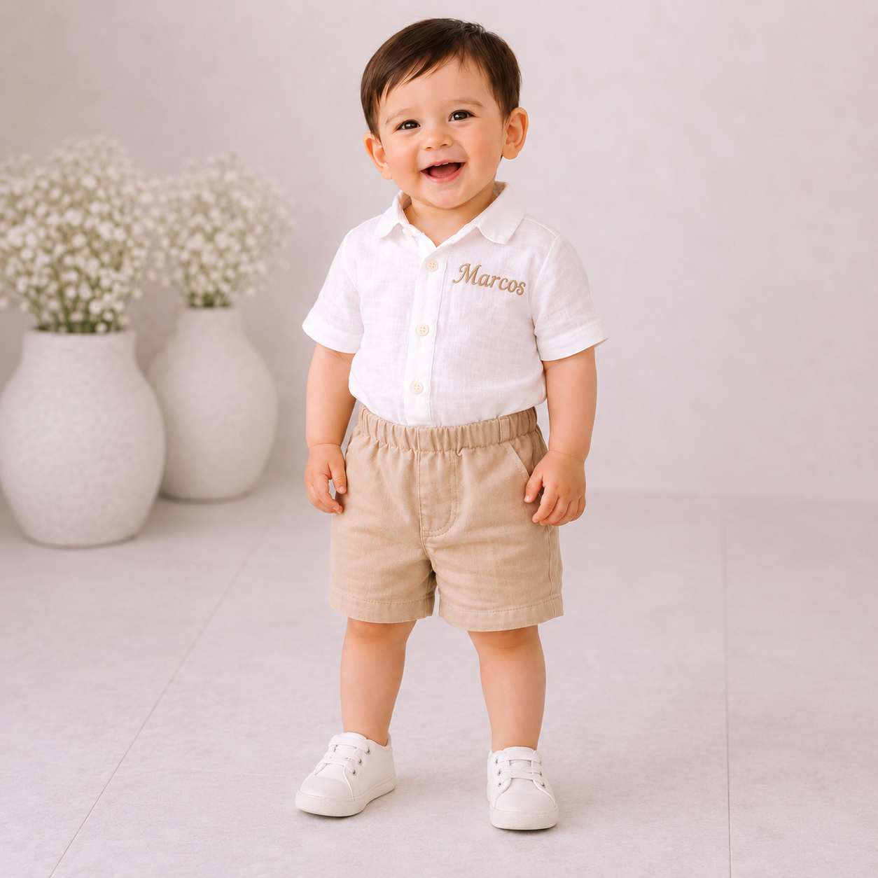 Boy Cake Smash Outfit, Personalized Name Shirt and Shorts, First Year Photo Outfit