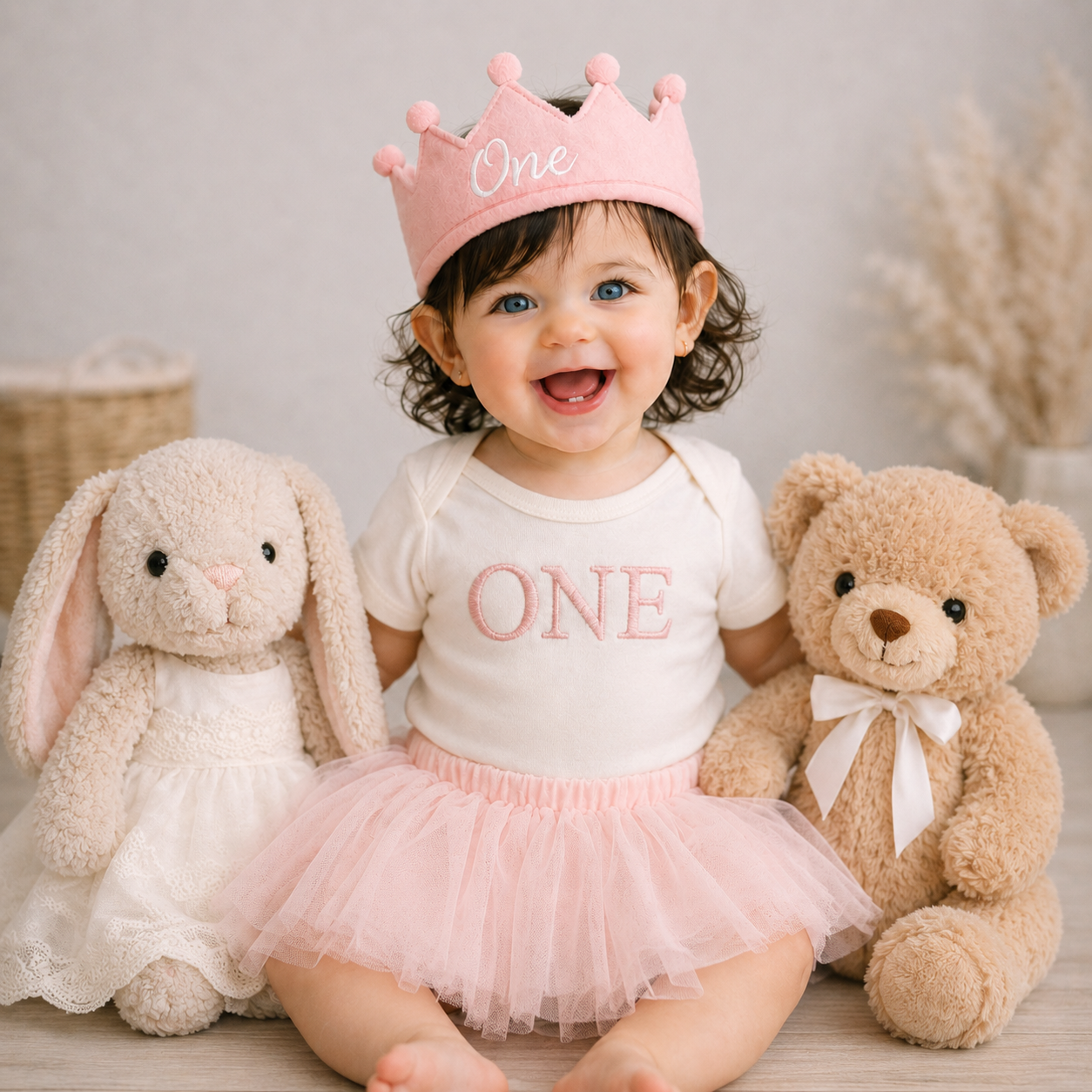 First Birthday ONE Embroidered Bodysuit Pink Tutu Personalized Cake Smash Set Handmade
