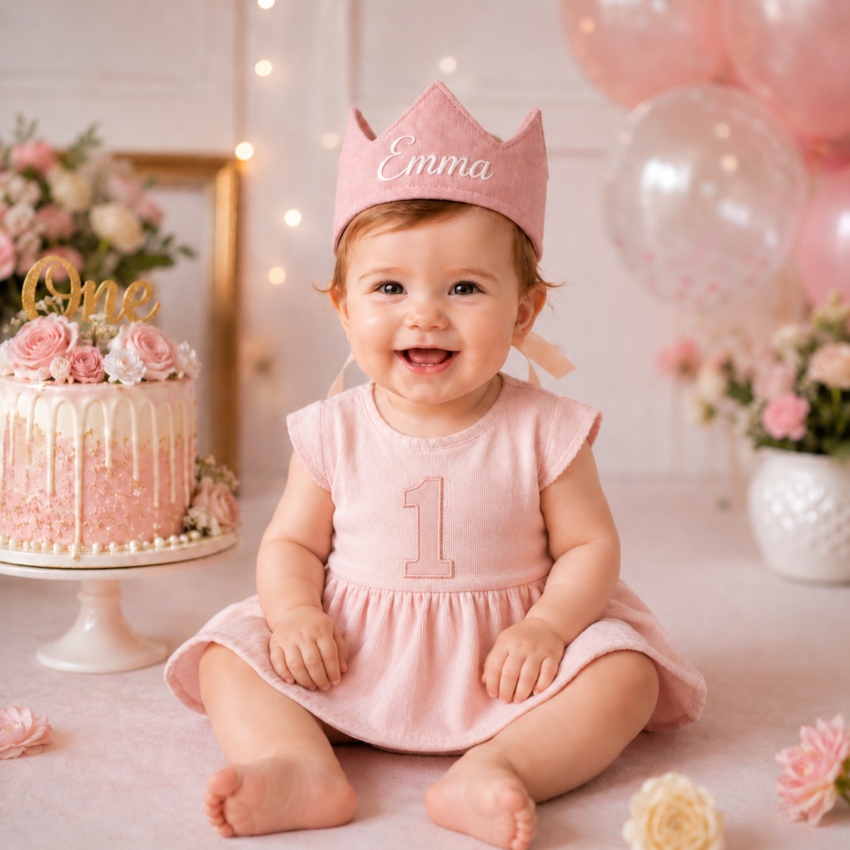 Personalized Embroidered Fabric Birthday Crown, First Birthday Photos