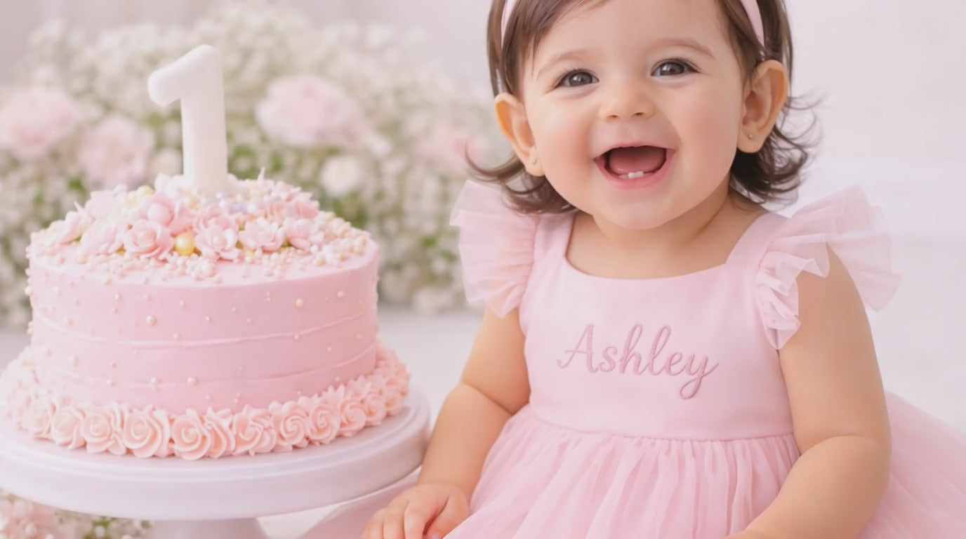 Personalized Pink or White Tulle Baby Dress