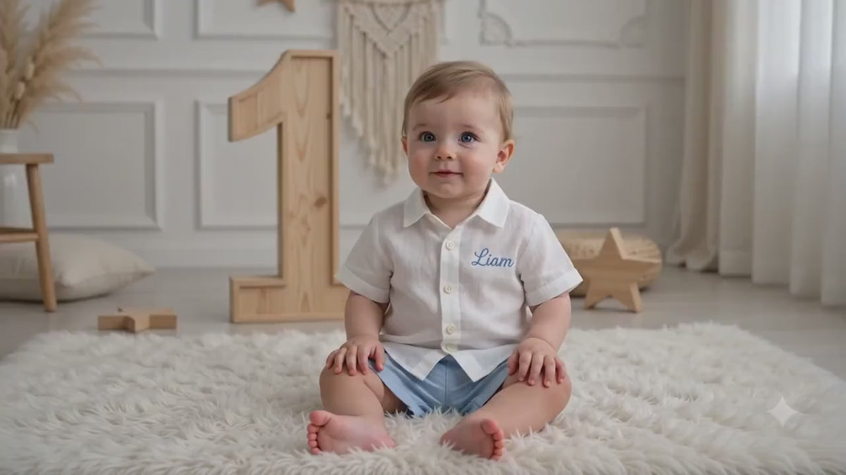 Boy Cake Smash Outfit, Personalized Name Shirt and Shorts, First Year Photo Outfit