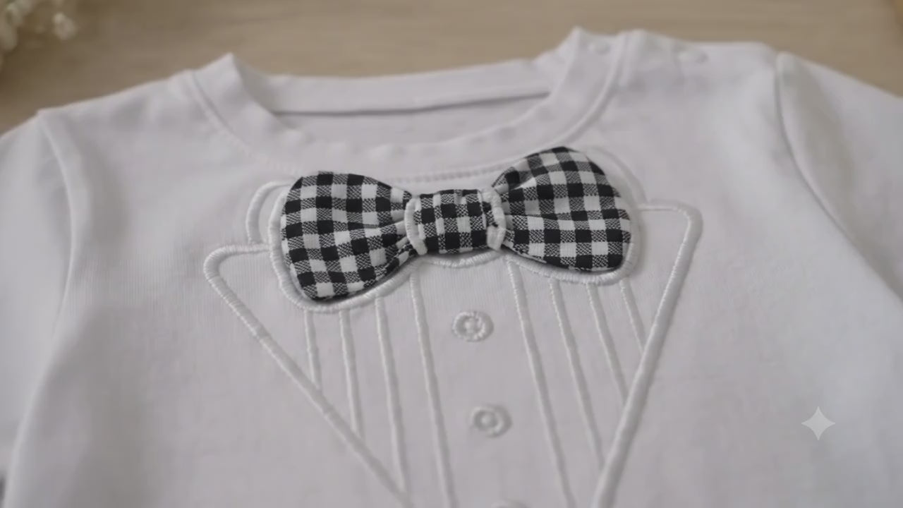 Baby First Birthday Outfit, Tuxedo Bodysuit and Gingham Shorts, Cake Smash Clothes