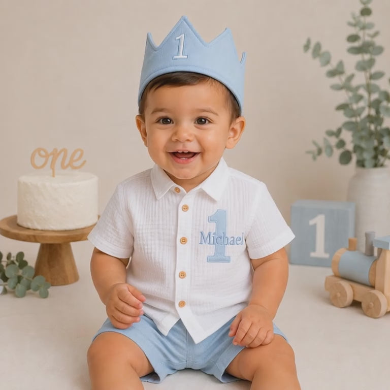 Baby Boy First Birthday Outfit with Personalized Shirt