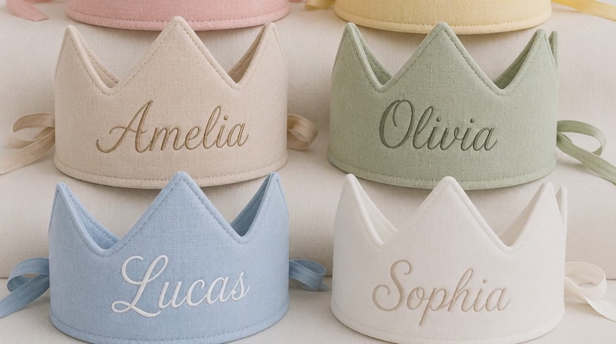 Personalized Embroidered Fabric Birthday Crown, First Birthday Photos