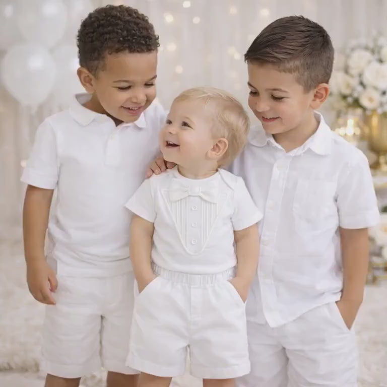Luxury White Baby Tuxedo Bodysuit with Cotton Shorts